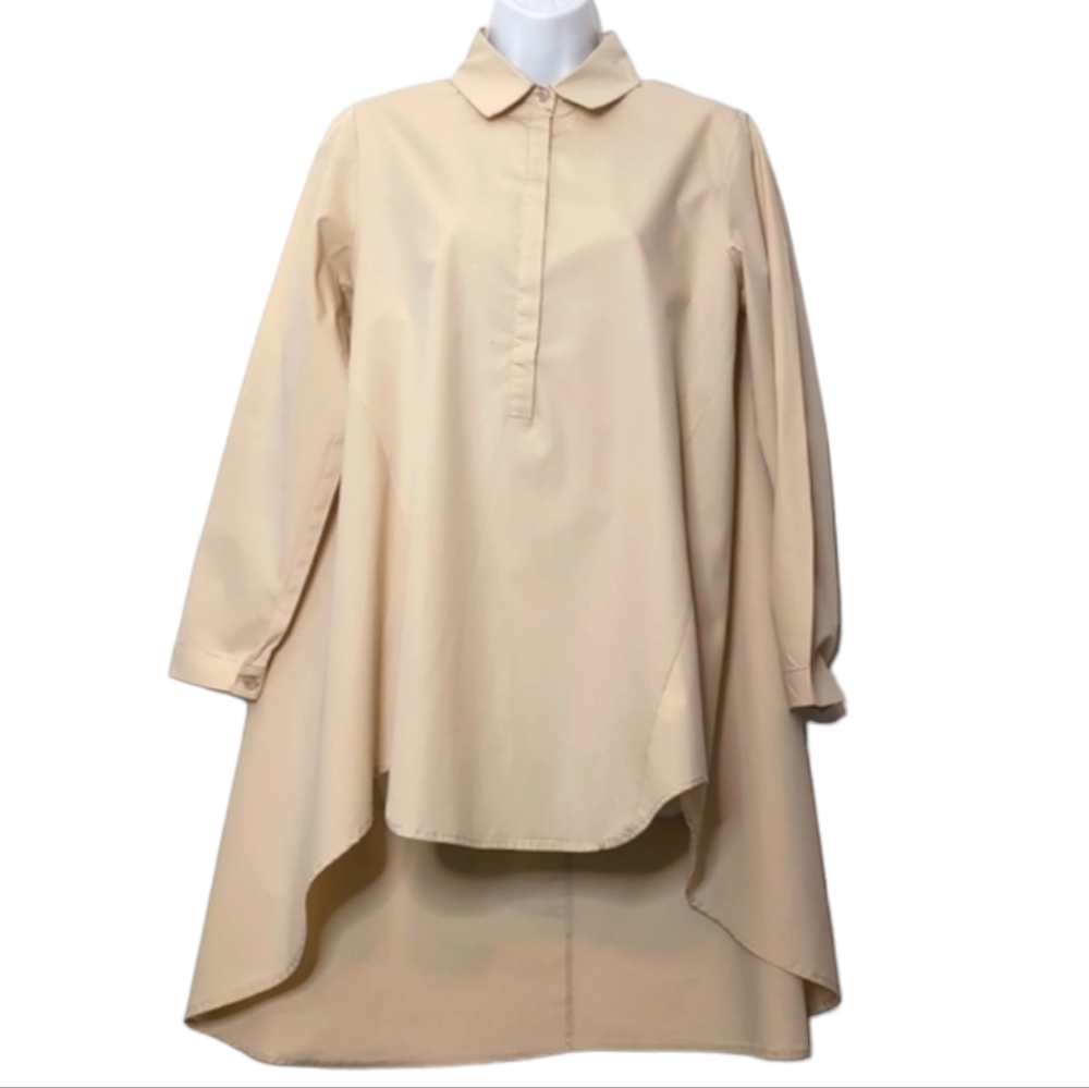 LUNA ALLEGRA Cotton Hi Lo Hidden Button Front 3/4 Sleeve Blouse Tunic Y2K
